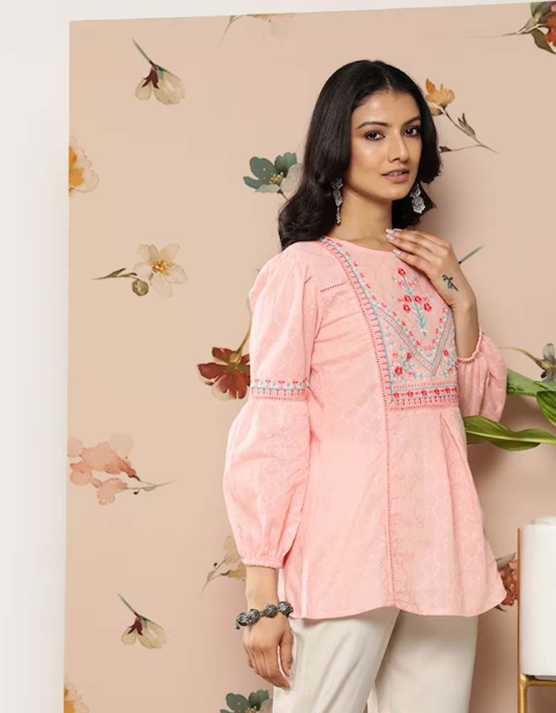 Peach-Coloured Embroidered Tunic