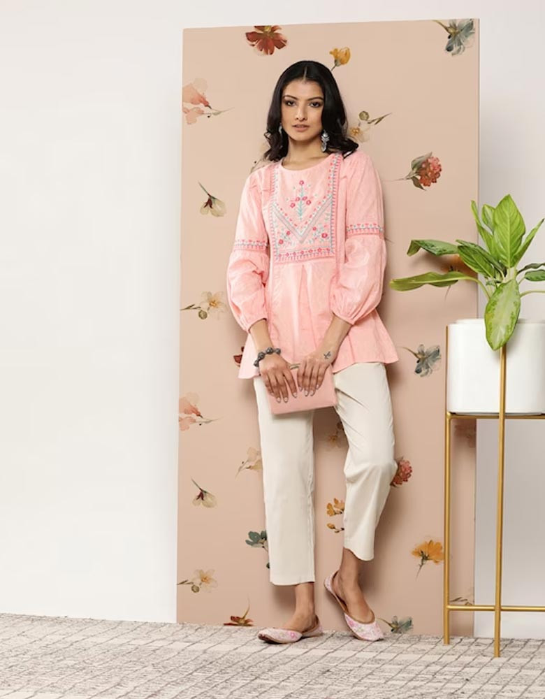 Peach-Coloured Embroidered Tunic