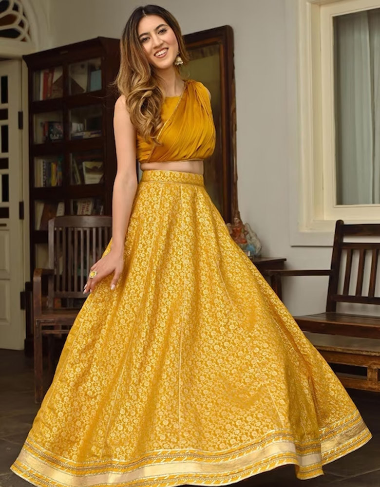 Gold-Toned & Yellow Ready to Wear Lehenga