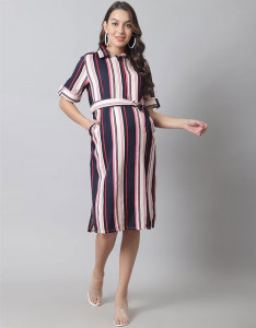 Striped Crepe Maternity Shirt Dress