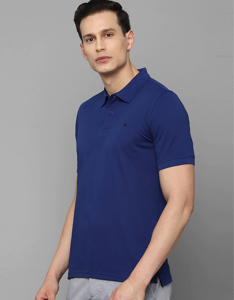 Men Blue Solid Polo Collar T-shirt