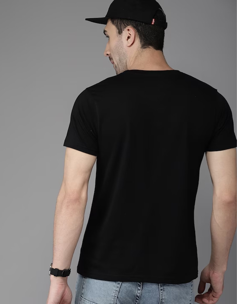 HERENOW Men Black Printed Cotton Pure Cotton T-shirt