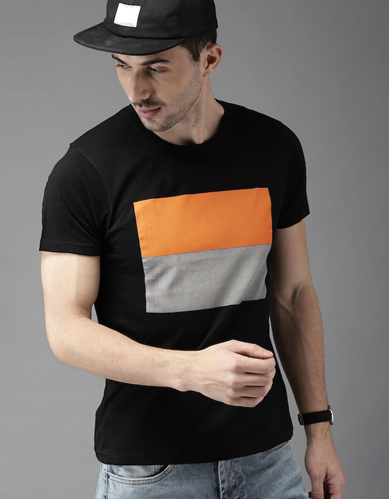 HERENOW Men Black Printed Cotton Pure Cotton T-shirt