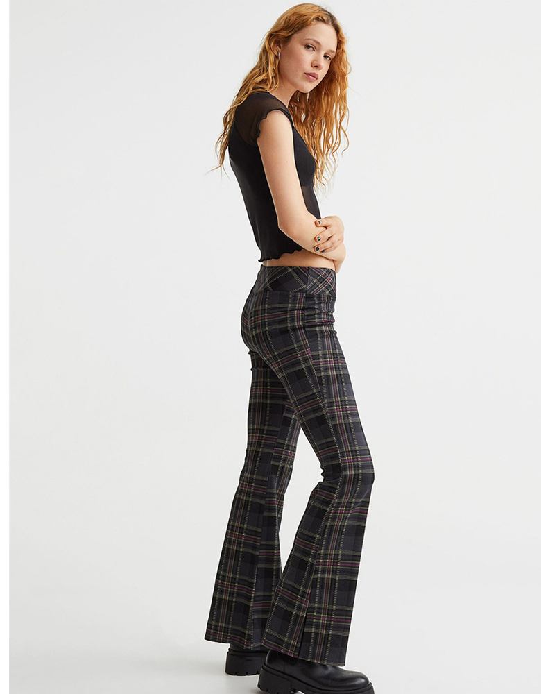 Women Grey Checked Flared Leggings