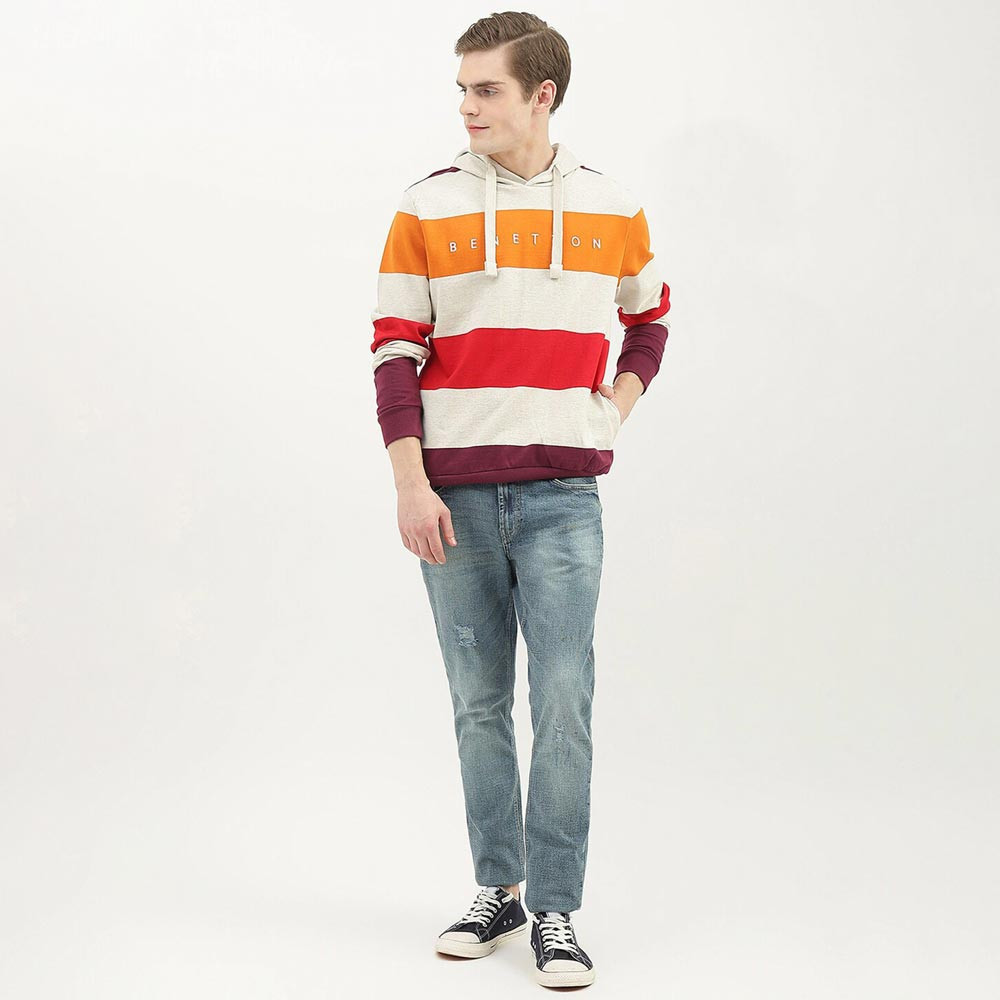 Men Striped Hooded Cotton Sweatshirt