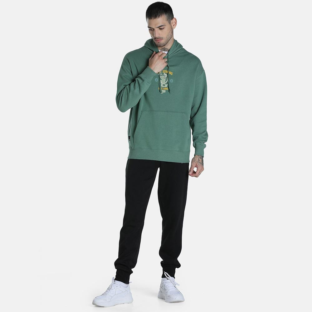 Men Green Downtown Graphic Printed Hooded Sweatshirt