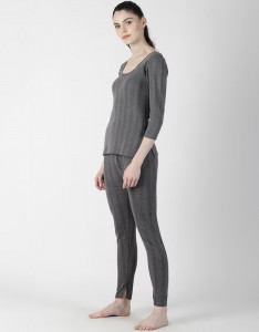 Women Grey Striped Thermal Top