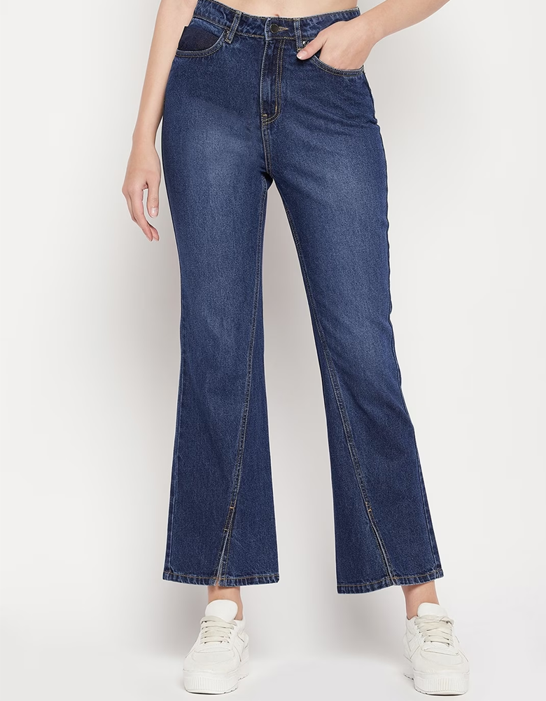 Women Light Fade Wide Leg Jeans