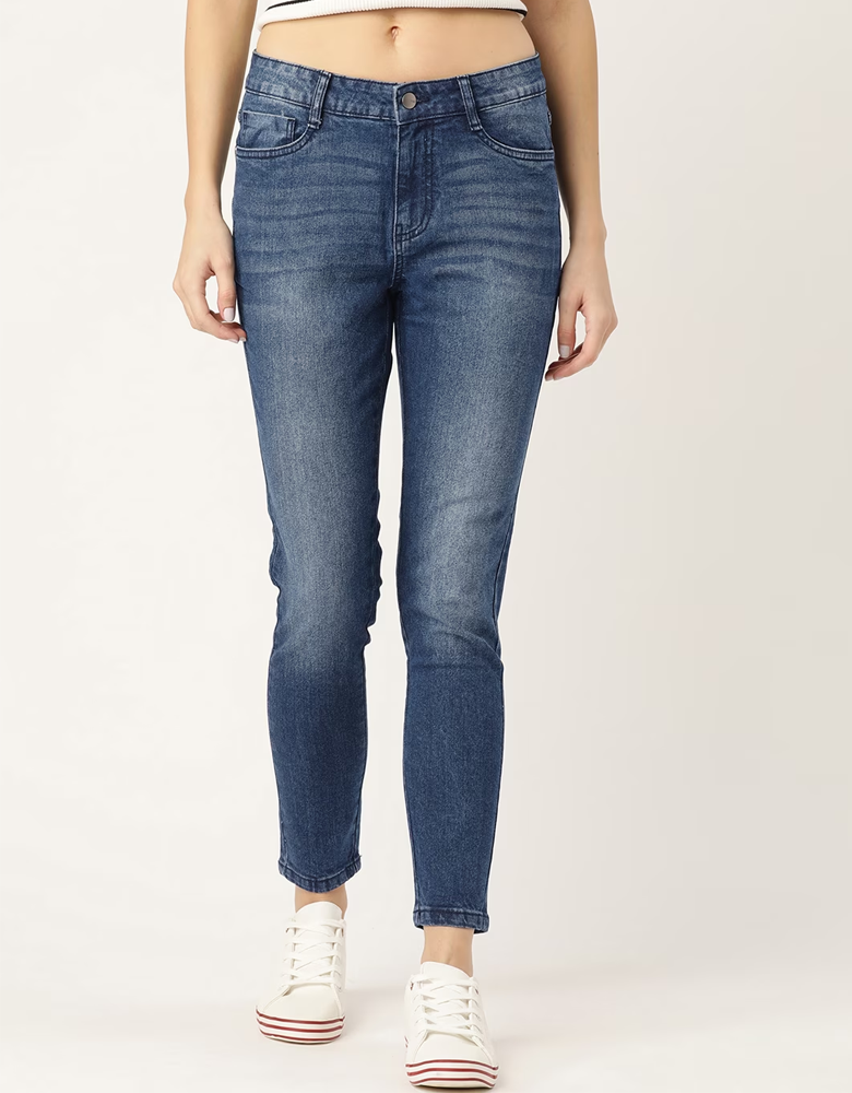 Women Navy Blue Skinny Fit Mid-Rise Clean Look Jeans