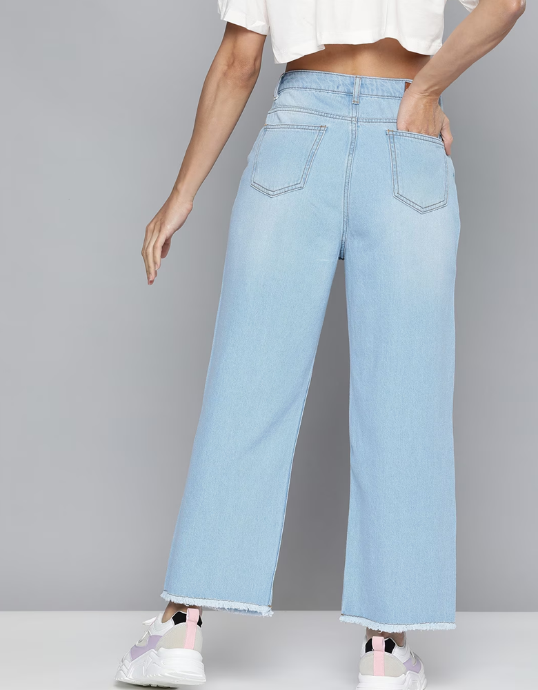 Women Blue Wide Leg High-Rise Light Fade Stretchable Jeans