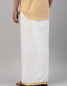 Men White & Gold-Colored Solid Pure Cotton Dhoti