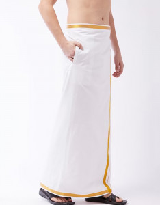 Men White Solid Cotton Dhoti