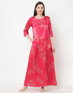 Women Red Printed Maxi Nightdress