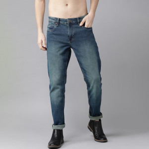 Men Navy Blue Light Fade Carrot Fit Stretchable Jeans