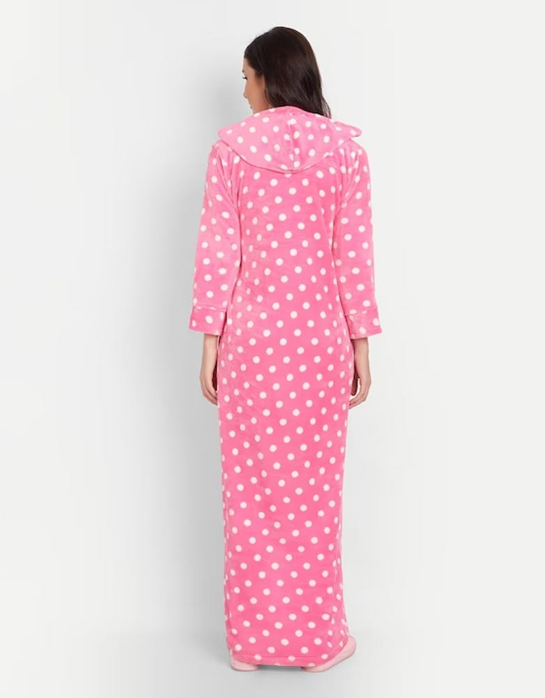 Women Pink Printed Hooded Maxi Nightdress