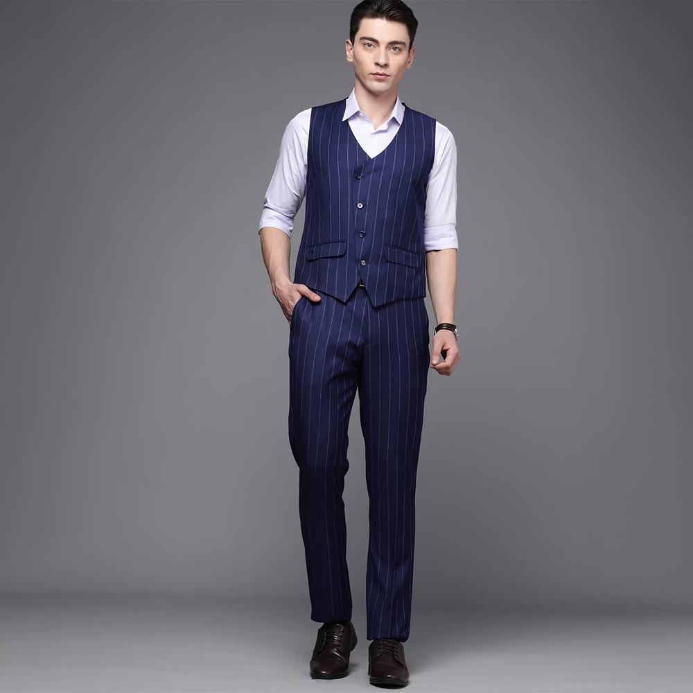 Men Striped Slim-Fit Single-Breasted Formal Three-Piece Suit