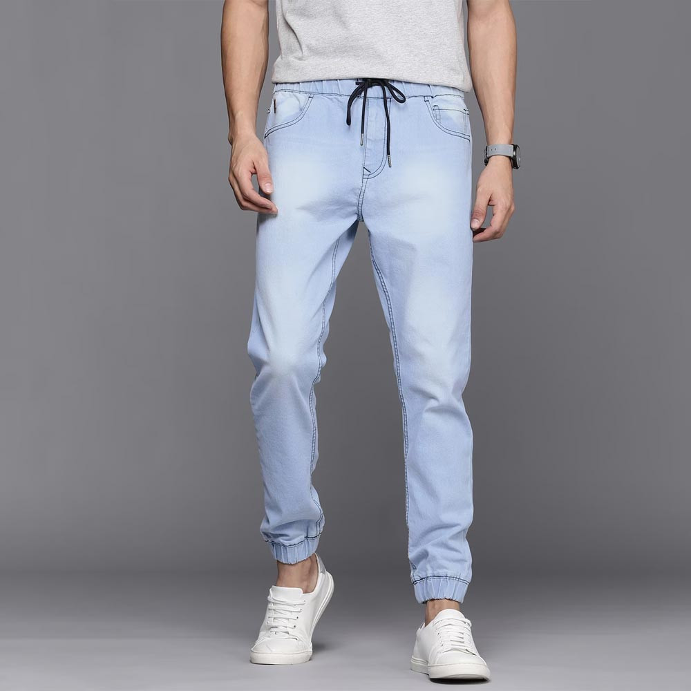 Men Blue Heavy Fade Mid-Rise Stretchable Joggers