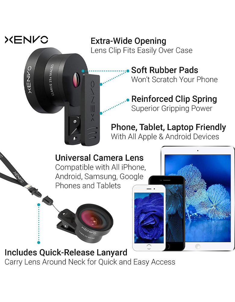 Xenvo Pro Lens Kit for iPhone and Android, Macro and Wide Angle Lens with LED Light and Travel Case