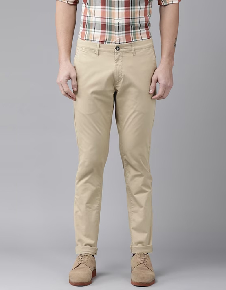 Men Khaki Slim Fit Trousers