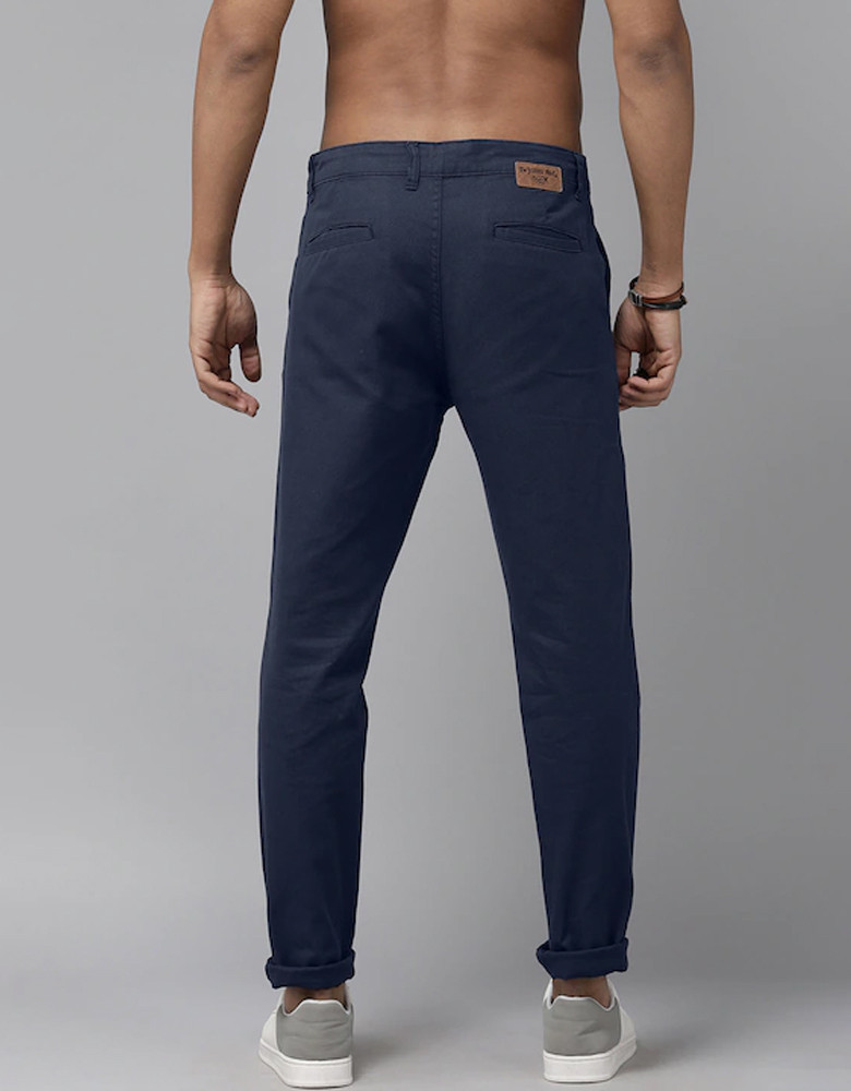 The Lifestyle Co Men Navy Blue Slim Fit Chinos Trousers