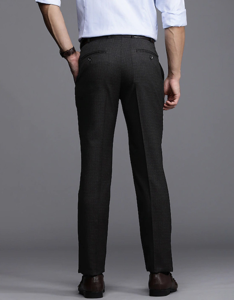 Men Black Checked Slim Fit Formal Trousers