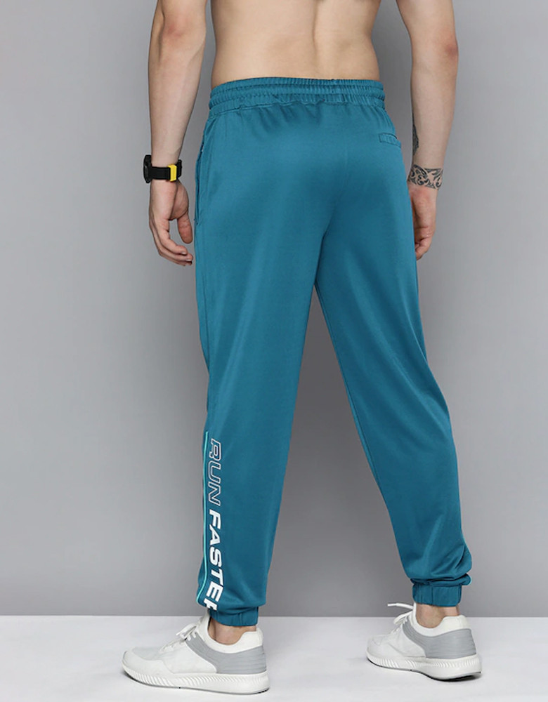 Men Teal Blue Typography Printed Running Joggers