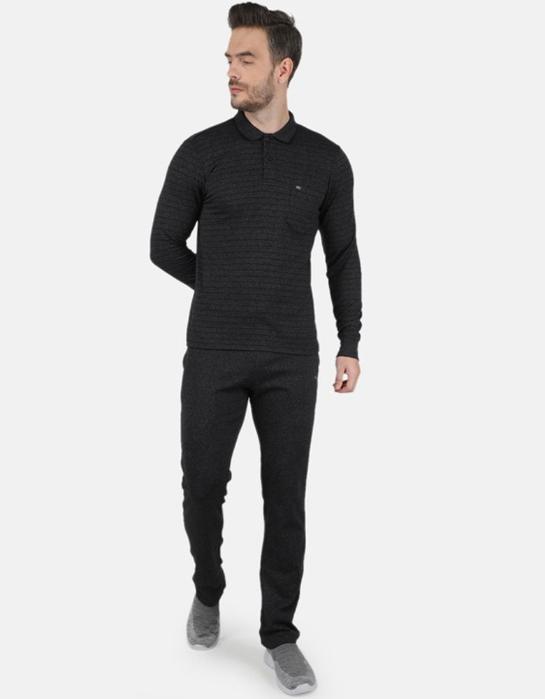 Men Black Striped Mid-Rise Tracksuits