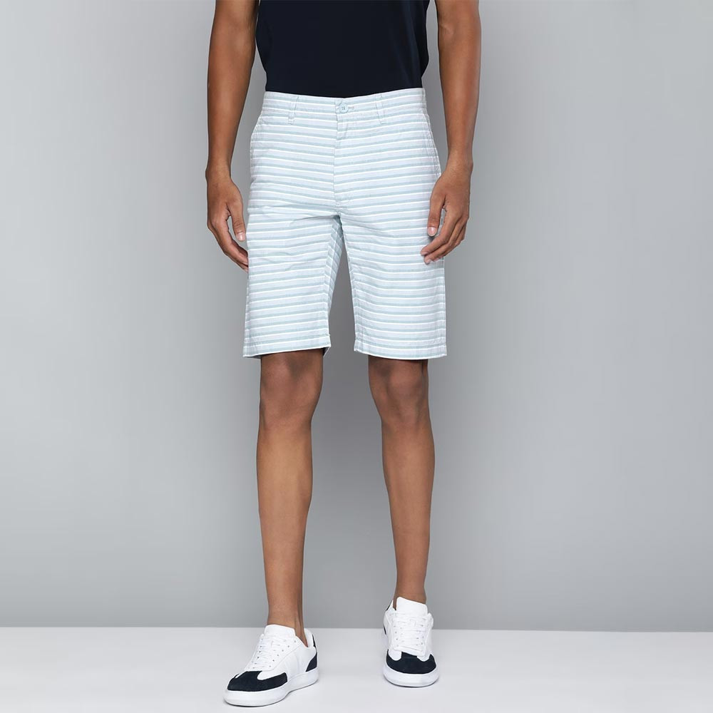 Men Blue & White Striped Slim Fit Chino Pure Cotton Shorts