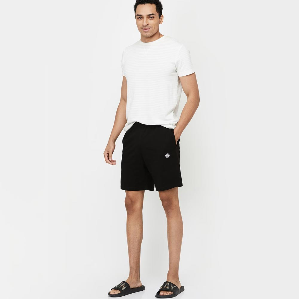 Men Black & White High-Rise Lounge Shorts