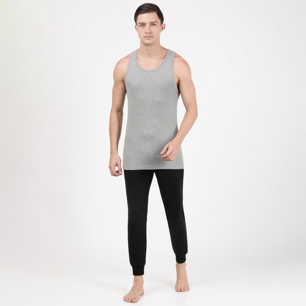 Men Grey Melange Solid Cotton Innerwear Basic Vest