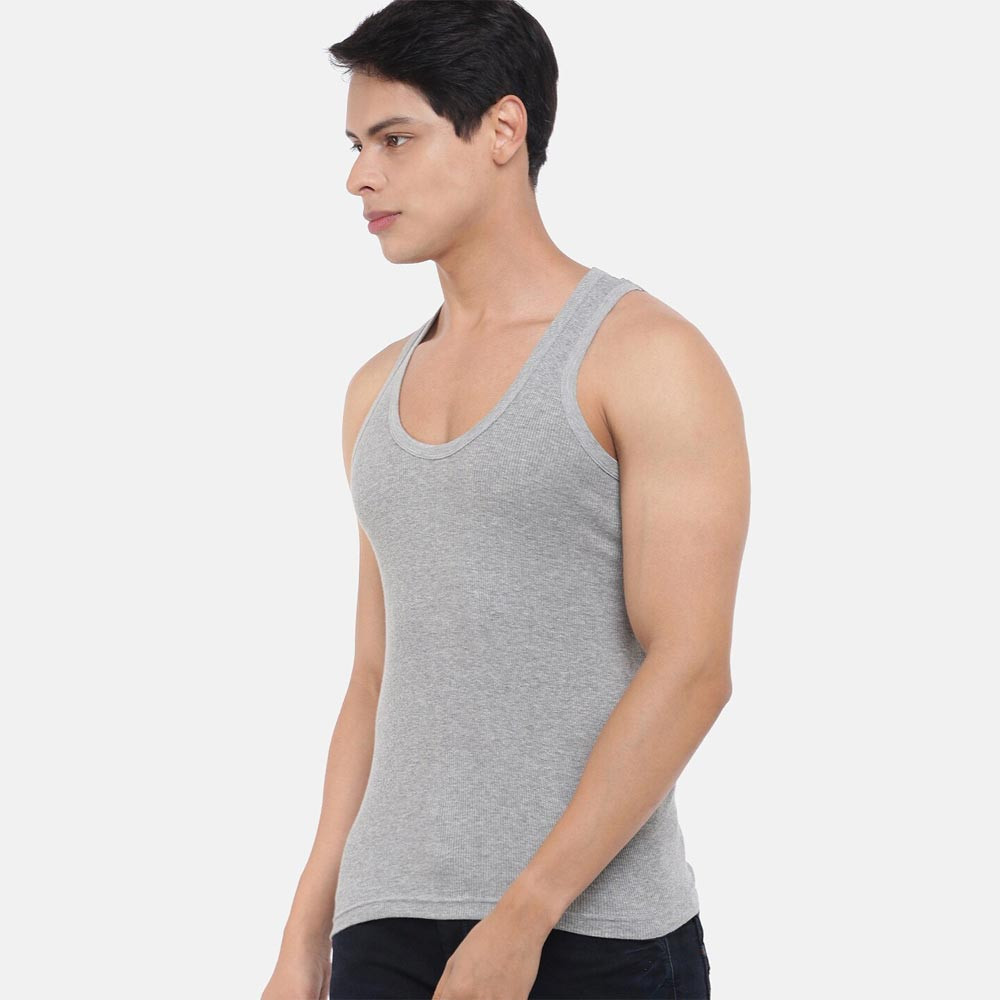 Men Pack Of 5 Grey Melange Solid Combed Cotton Innerwear Vest