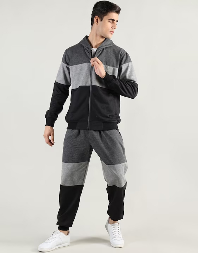 Men Grey & Black Colourblocked Tracksuits