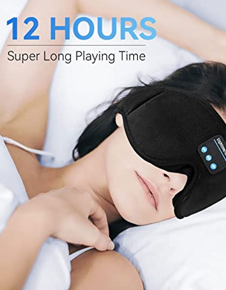 Sleep Headphones 5.0 Wireless 3D Eye Mask, Lightimetunnel Washable Sleeping Headphones for Side Sleepers With Adjustable Ultra Thin Stereo Speakers Microphone Hands Free for Insomnia Travel