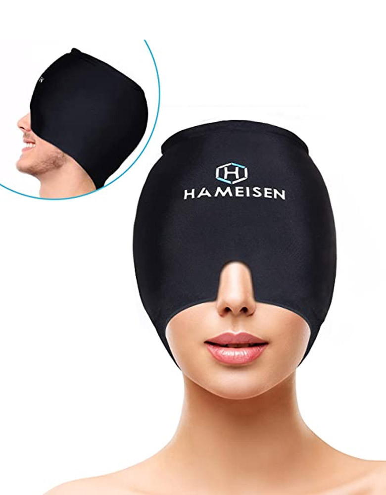 Gel Ice Headache Relief Hat, Wearable Cold Therapy Migraine Relief Cap, Comfortable & Stretchable Ice Pack Eye Mask for Puffy Eyes, Tension and Stress Relief