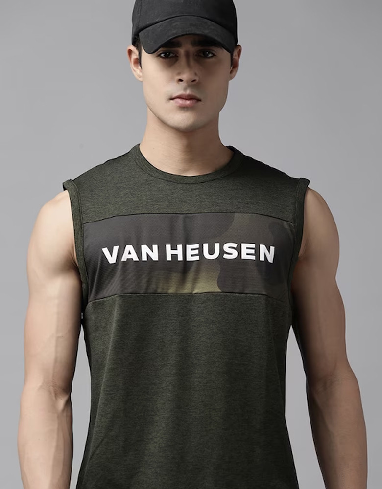 Men Olive Green Brand Logo Printed Active Fit T-shirt