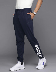 Navy Blue & White Brand Logo Print Track Pants