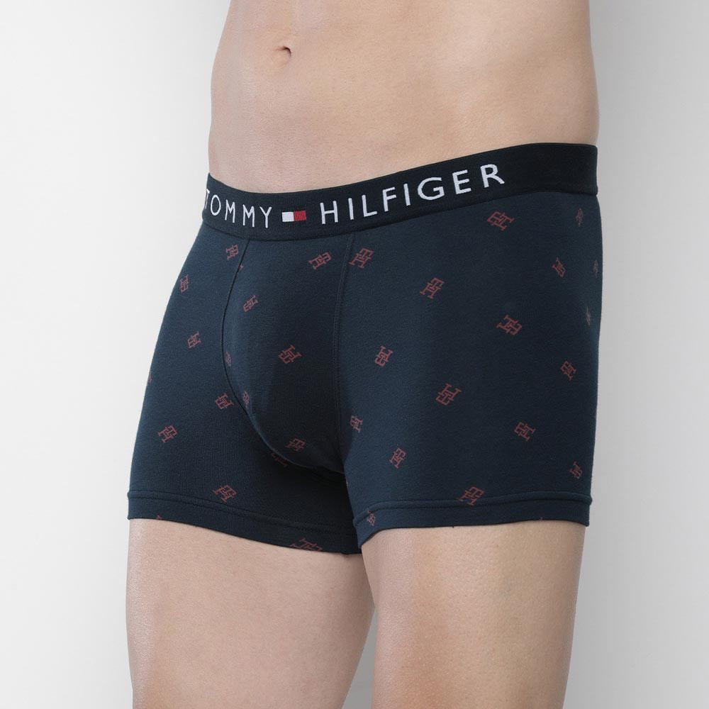 Men Navy Blue & Red Brand Logo Print Low-Rise Short Trunk