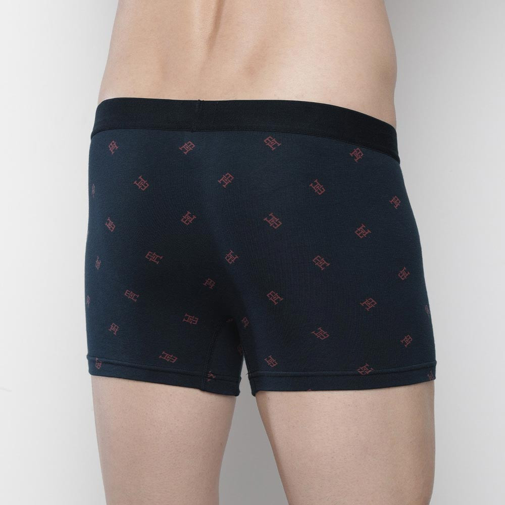 Men Navy Blue & Red Brand Logo Print Low-Rise Short Trunk