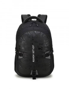 Black & White Typography Backpack with Compression Straps