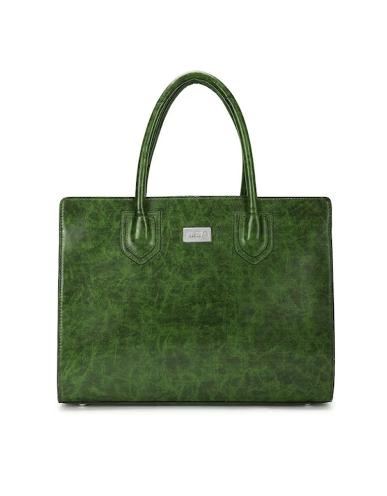 Olive Green Textured PU Shopper Handheld Bag