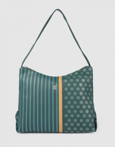 Teal Geometric Printed Structured Shoulder Bag