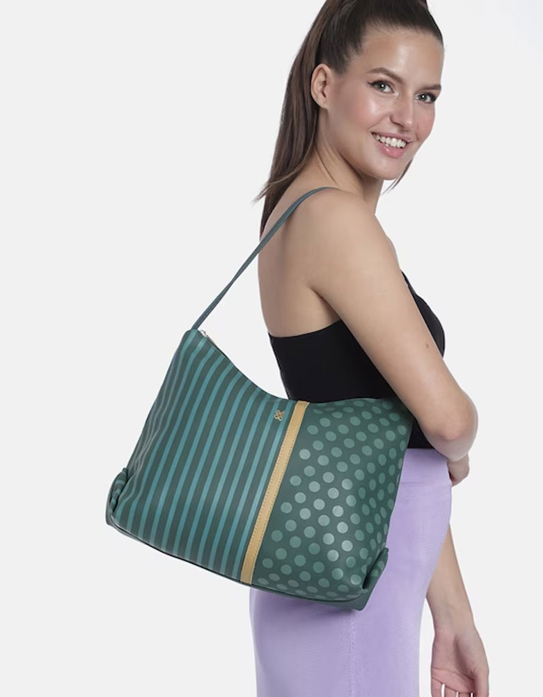 Teal Geometric Printed Structured Shoulder Bag