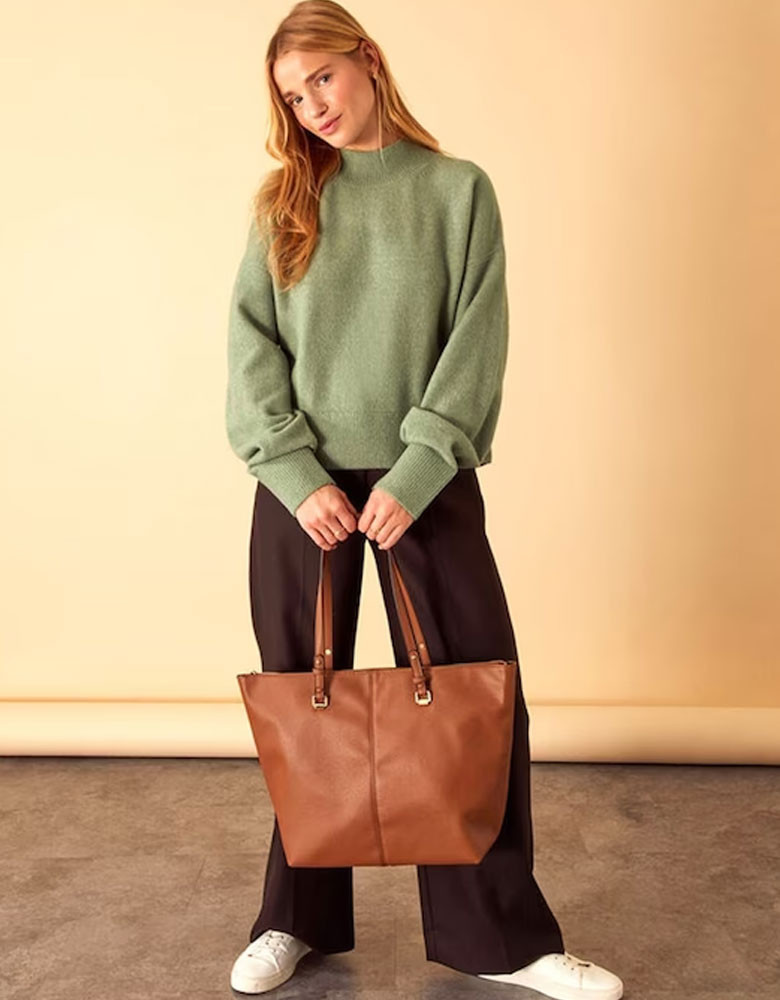 Textured Faux Leather Oversized Structured Tote Bag