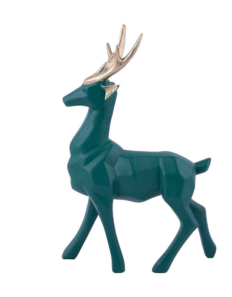 Modern Art Teal Green Deer Figurine (Set of 2) | Reindeer Statue for Home Decor & Showpiece Decorative Showpiece 6.5"