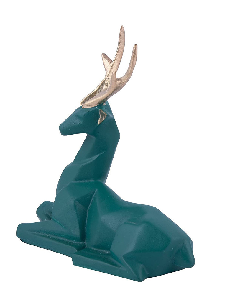 Modern Art Teal Green Deer Figurine (Set of 2) | Reindeer Statue for Home Decor & Showpiece Decorative Showpiece 6.5"