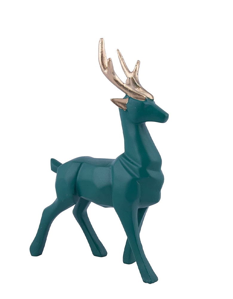 Modern Art Teal Green Deer Figurine (Set of 2) | Reindeer Statue for Home Decor & Showpiece Decorative Showpiece 6.5"