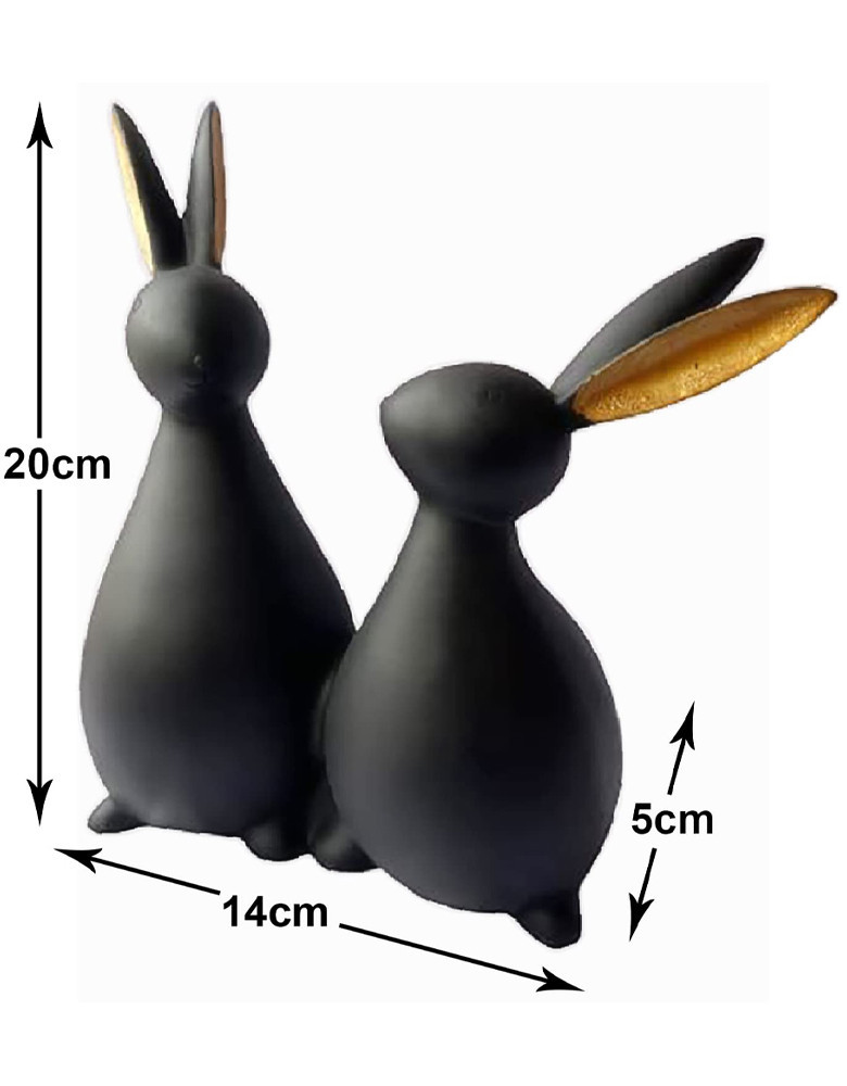 Attractive Design Ceramic Rabbit Couple Figurines Idol for Home Decoration (Matte Black)