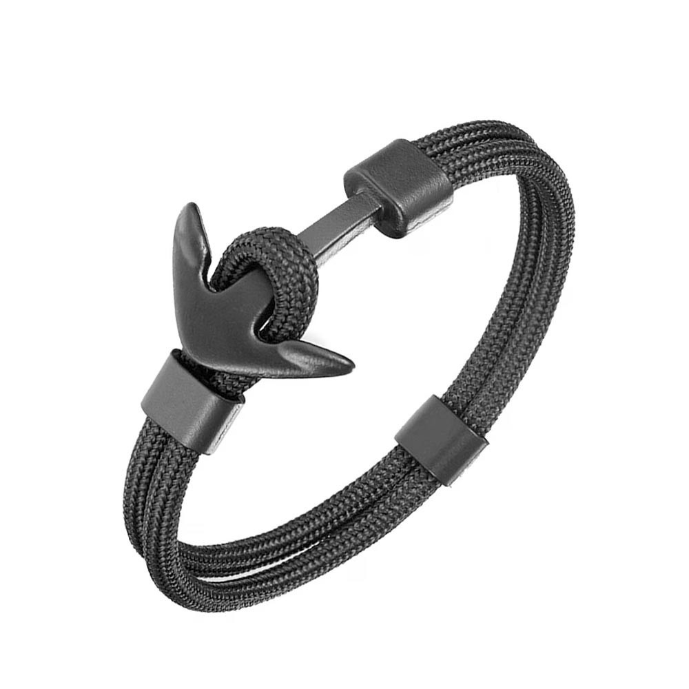 Men Black Rhodium-Plated Black Adjustable Anchor Bracelet