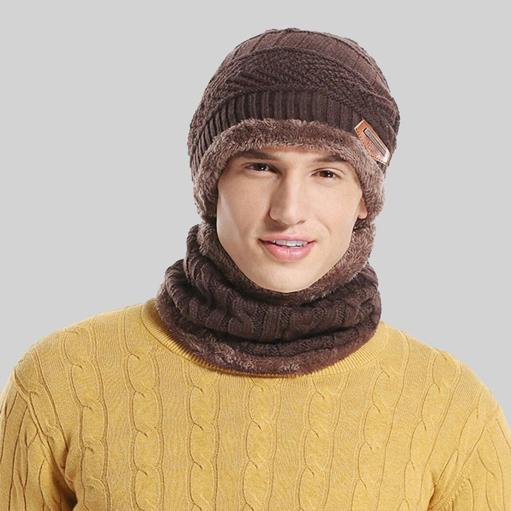 Brown Self design Beanie