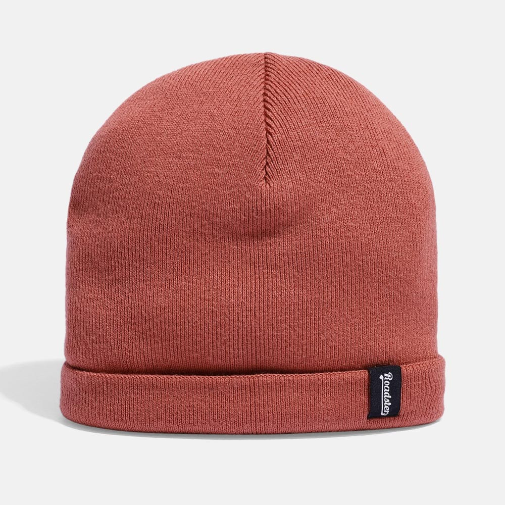 Unisex Peach-Coloured Solid Acrylic Beanie